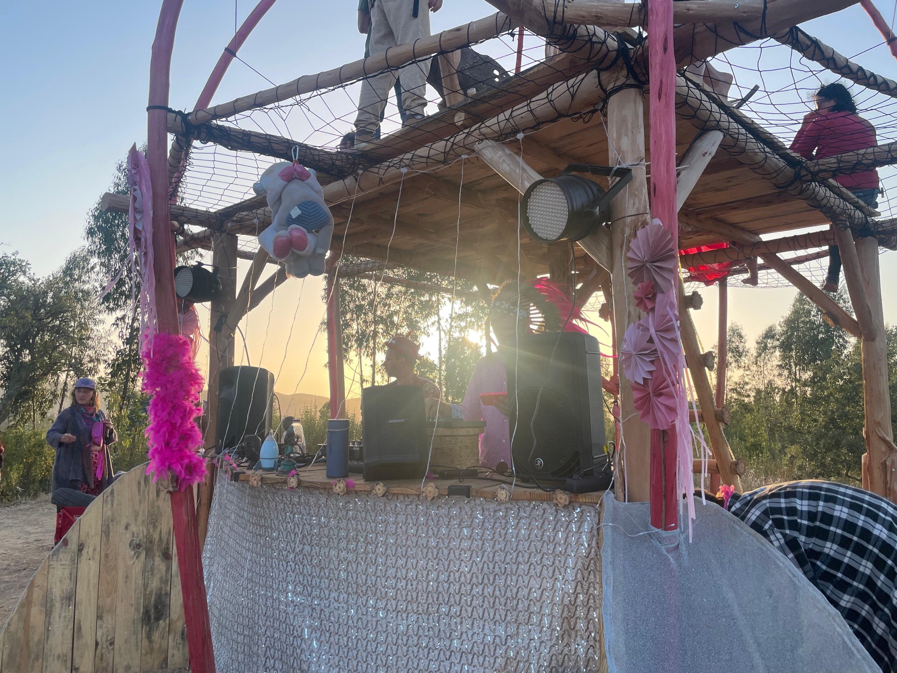 Inside the finished bar with fabric and bunting