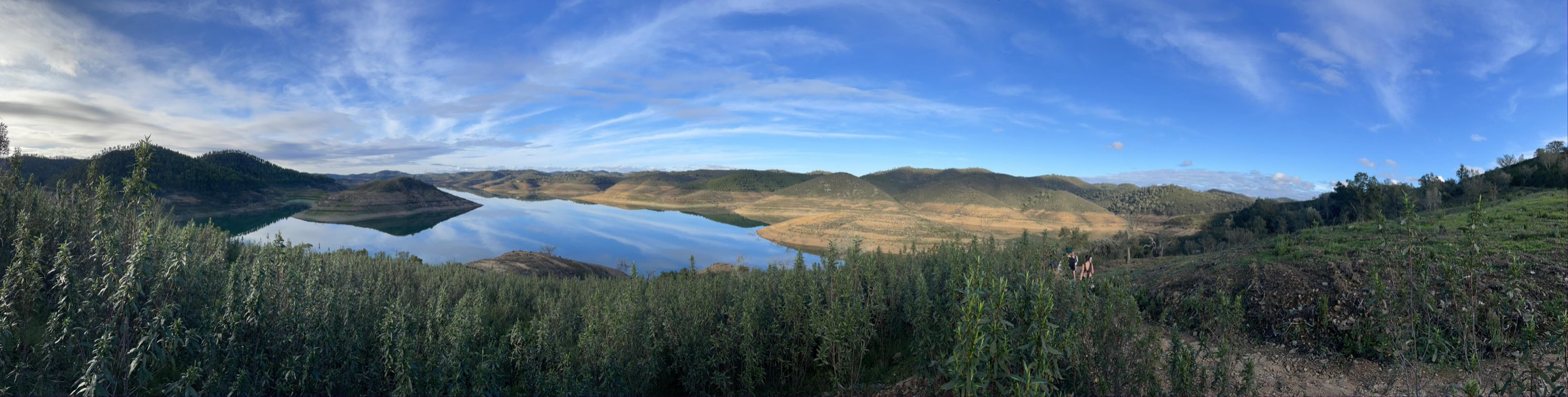 The lake seen wide from the ridge above camp